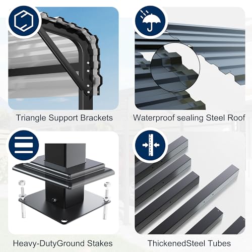 12x20 FT Metal Carport Canopy with Reinforced Base