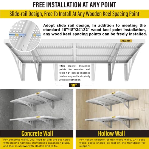 2 Pack 2x3ft Adjustable Garage Wall Shelving 560lbs Load Capacity Heavy Duty Wall Mounted Storage Shelf Metal Floating Shelves for Garage (2 Count)