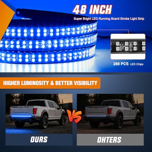 48 Inch 288 LED Tailgate Strobe Light Strip Blue