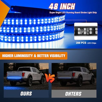 48 Inch 288 LED Tailgate Strobe Light Strip Blue