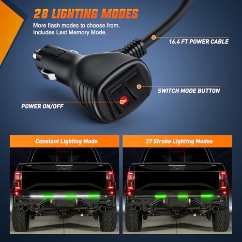 48 Inch 288 LED Tailgate Strobe Light Strip Green White