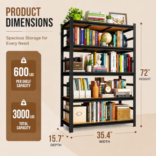 Heavy Duty Wood Bookshelf Adjustable Storage Shelving Unit for Home Office