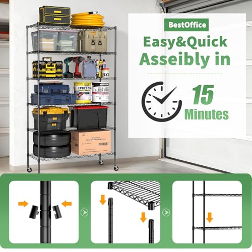 Storage Shelves 6 Tier Metal Shelves Adjustable Garage Shelving Wire Shelving Unit Capacity 2100LBS with Wheels for Kitchen