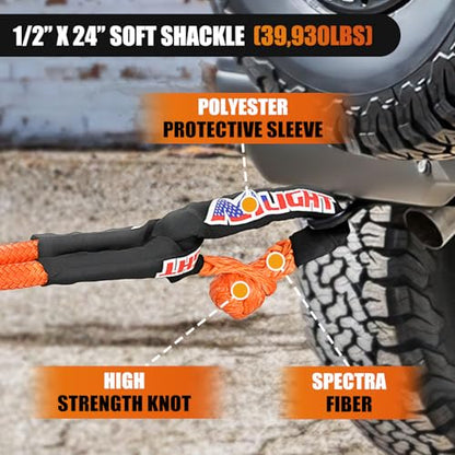 Kinetic Recovery Rope Kit with Soft Shackle Towing Strap