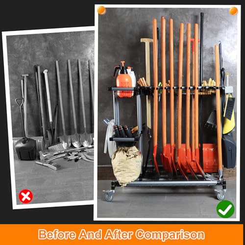 Ultimate Yard Tool Storage Rack with Rolling Casters