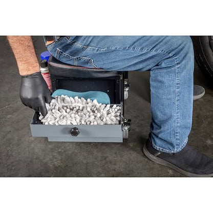 Rolling Seat with Expandable Tool Trays