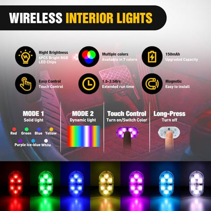 2 PCS 7 Colors Wireless Magnetic RGB LED Interior Lights