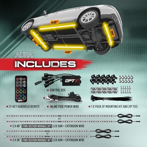 Aura RGB Aluminum Car Underglow Kit with Remote Control (4 Count)