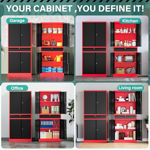 Metal Storage Cabinet with Drawer and Lock
