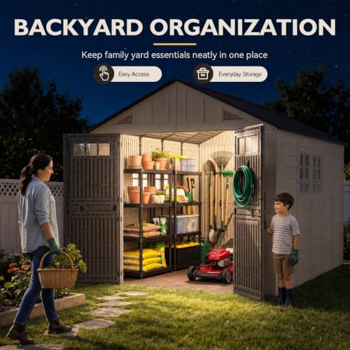 8x12 Ft Outdoor Storage Shed with Lighe & Floor