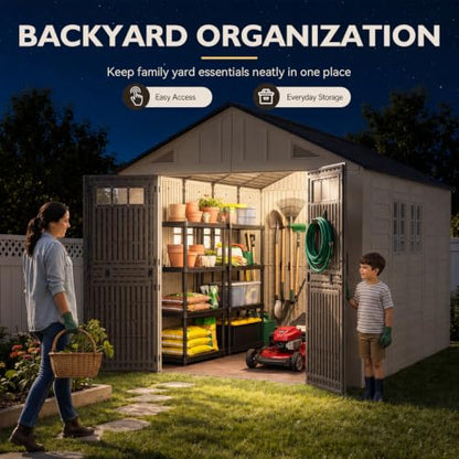 8x12 Ft Outdoor Storage Shed with Lighe & Floor