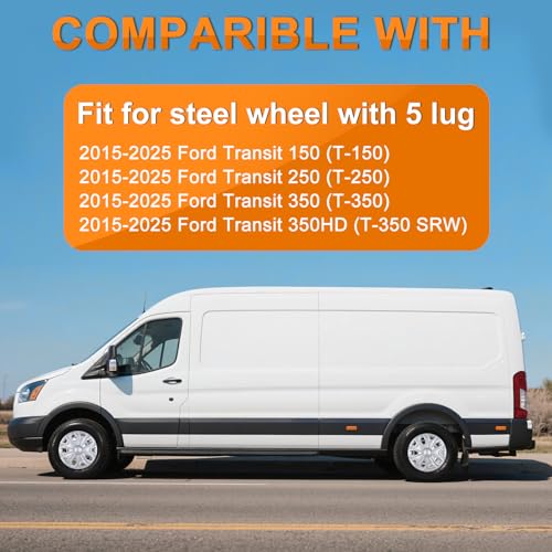 Wheel Cover Hubcaps 16 Inch for Ford Transit 150 250 350 350HD 2015 16 17 18 19 20 21 22 23 24 2025 Steel Wheel with 5 Lug 16 Hub Caps Set of 4 Rim Protector Wheel Covers Replacement (4 Count)