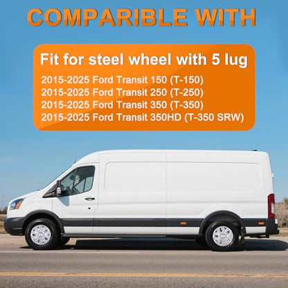 Wheel Cover Hubcaps 16 Inch for Ford Transit 150 250 350 350HD 2015 16 17 18 19 20 21 22 23 24 2025 Steel Wheel with 5 Lug 16 Hub Caps Set of 4 Rim Protector Wheel Covers Replacement (4 Count)