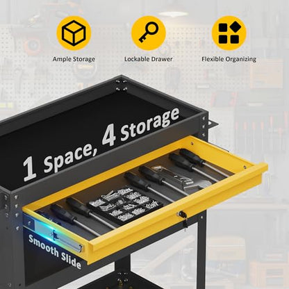 4 Tier Heavy Duty Rolling Tool Cart with Drawers & Pegboard