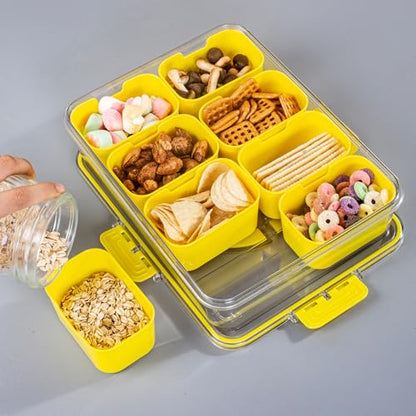 Divided Snack Serving Tray with Lid and Handle Travel Snackle Charcuterie Container Portable Storage Organizer for Candy (28 Ounce)