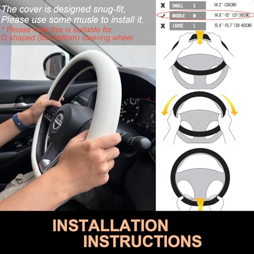 D Shaped Nappa Leather Steering Wheel Cover 14.5