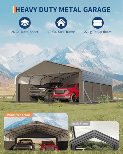 20x20 ft Metal Carport Enclosed