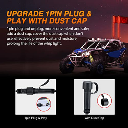 2PCS 6FT RGB LED Whip Light Remote App Control for ATV UTV Polaris