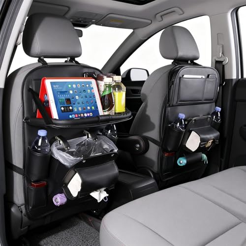 Universal Premium Leather Foldable Car Backseat Organizer with Table Tray