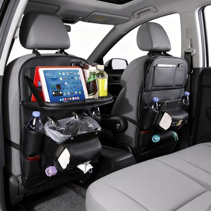 Universal Premium Leather Foldable Car Backseat Organizer with Table Tray