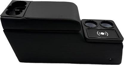 Truck Center Console Truck Seat/Bench Organizer with Wireless Charging and Holder Cups for Jeep CJ5 1976-1983,Jeep CJ7 1976-1986,Jeep Wrangler(YJ) 1987-1995 (Black)