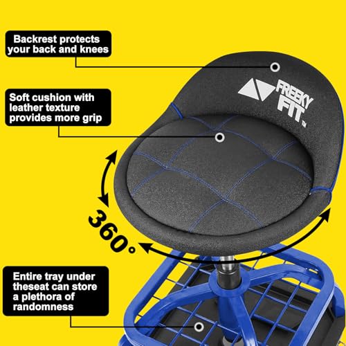 Rolling Stool with Blue Wheels