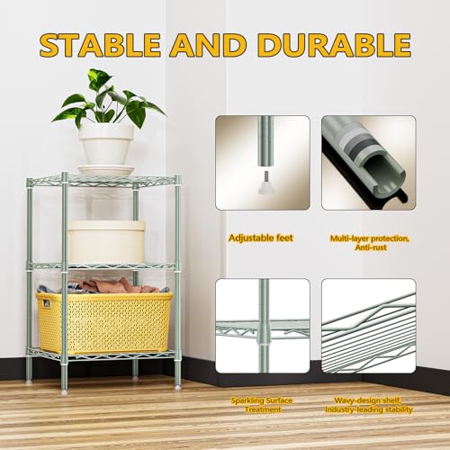 750 lbs 3 Shelf Storage Shelves Wire Shelving Unit Standing Metal Rack for Small Places Narrow Wire Rack for Bathroom (3 Count)