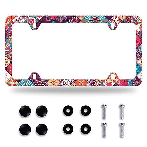 Boho Stitching Tile License Plate Frame Stainless Steel Accessory12.3x6.3In