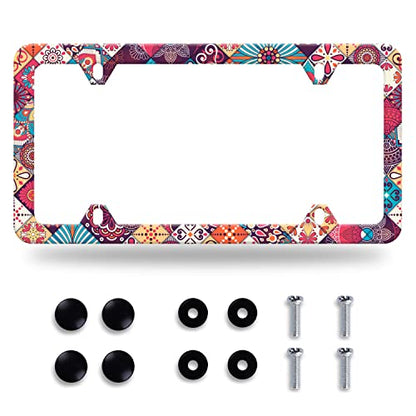 Boho Stitching Tile License Plate Frame Stainless Steel Accessory12.3x6.3In