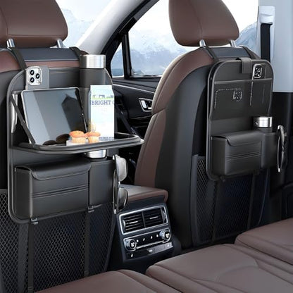 2 Pack Universal Premium Leather Foldable Car Backseat Organizer with Table Tray (2 Count)