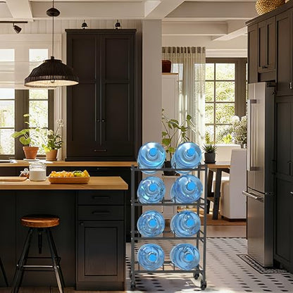 Heavy Duty 4 Tiers Water Jug Rack Double Row with Wheels