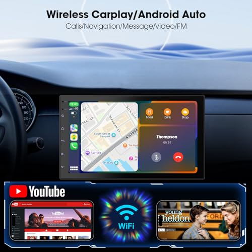 2 Din Car Radio with Wireless CarPlay & Android Auto