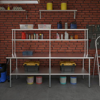Stainless Steel Work Table Double Tier Overshelf