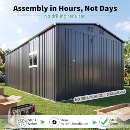 10'x20' Large Metal Outdoor Storage Shed with Windows