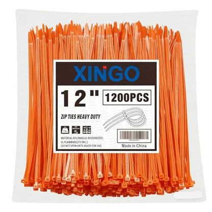 12 Inch Orange Zip Ties 1200 PCS (1200 Count)