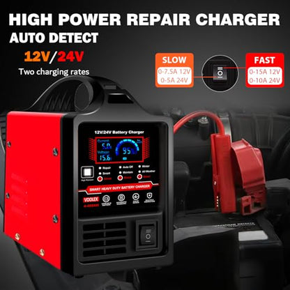 Car Battery Charger 12V 24V Portable Automotive Trickle Charger Battery Maintainer for AGM Car Truck Motorcycle RV Deep Cycle Repair
