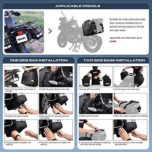 Motorcycle Saddlebag Waterproof Motor Luggage Pack Quick Release Motorbike Side Bag 20L Fits Most Adventure and Sports Bike Motorcycle Racks