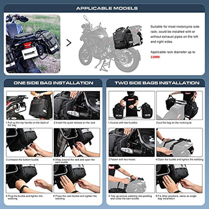 Motorcycle Saddlebag Waterproof Motor Luggage Pack Quick Release Motorbike Side Bag 20L Fits Most Adventure and Sports Bike Motorcycle Racks