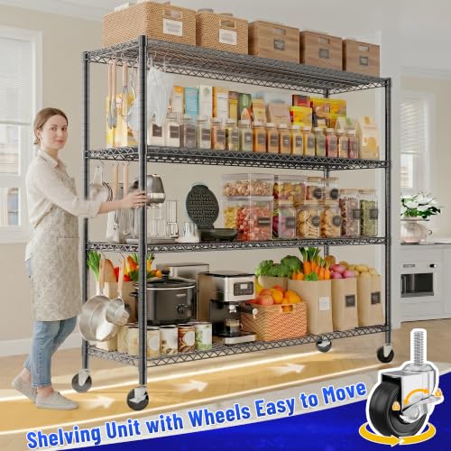 55.52''W Storage Shelves 2480LBS Wire Shelving Unit with Wheels Heavy Duty Metal Shelves for Storage Adjustable Garage Storage Rack Pantry Shelf (3 Count)