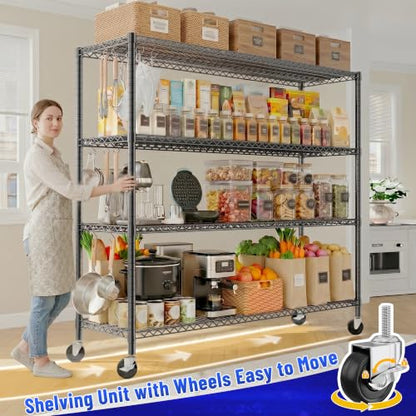55.52''W Storage Shelves 2480LBS Wire Shelving Unit with Wheels Heavy Duty Metal Shelves for Storage Adjustable Garage Storage Rack Pantry Shelf (3 Count)