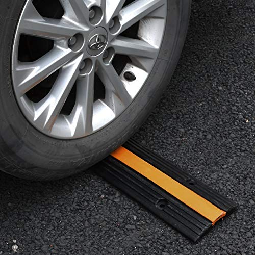 4 Pack Rubber Cable Ramp Hose Cable Protector Ramp 1 Channel 11000Lbs Load Capacity Traffic Speed Bump Wires Power Lines Extension Cord Cover for Indoor Outdoor (4 Count)