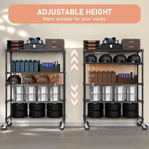53" W Garage Shelving 5 Tier Industrial 2200LBS Metal Shelving Units for Commercial