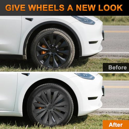 Wheel Cover Hubcaps 19 Inch for Tesla Model Y Accessories 2021 2022 2023 2024 Tesla Model Y 19 Inch Hub caps Set of 4 Rim Protector Wheel Covers Replacement Multi (4 Count)