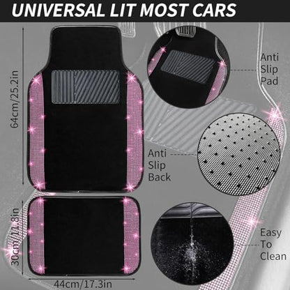 Bling Car Floor Mats Full Set and Steering Wheel Cover