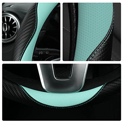 Car Steering Wheel Covers for Women Padded Carbon Fiber PU Leather Cute Auto Interior Accessories for Vehicle