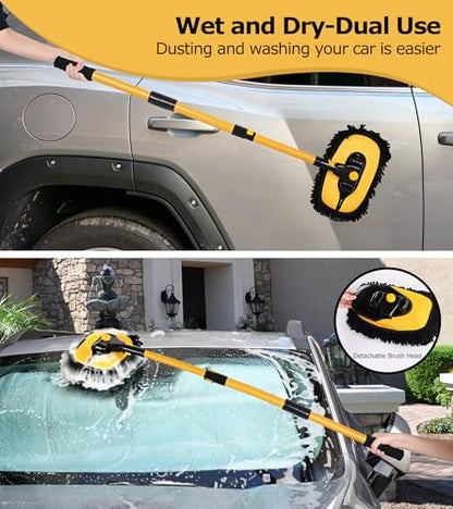 47.64" Car Wash Brush Mop Kit Mitt Sponge with Long Handle Car Cleaning Supplies Kit Tools Car Washing Duster Exterior Scratch Free