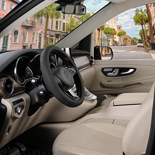 Black Microfiber Leather Auto Car Steering Wheel Cover 15 inch
