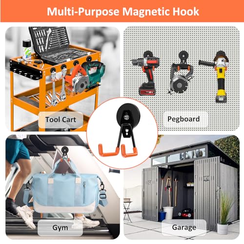 Strong Magnetic Hooks Heavy Duty 4 Pack Magnet Garage Hook Heavy Duty Rare Earth Magnets Utility Storage Hooks for Hanging Ladder (4 Count)