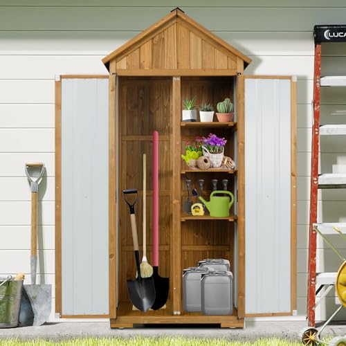 Wood & Metal Outdoor Storage Cabinet with Waterproof Roof