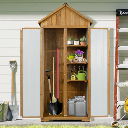 Wood & Metal Outdoor Storage Cabinet with Waterproof Roof